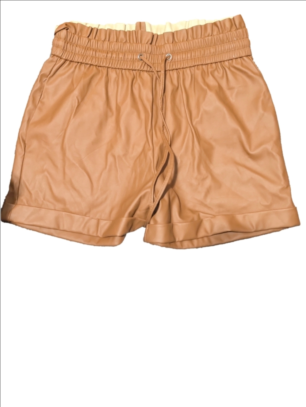 Zenana Faux Leather Lounge Set Brown Crop Top Shorts Set Women Medium - Picture 4 of 11